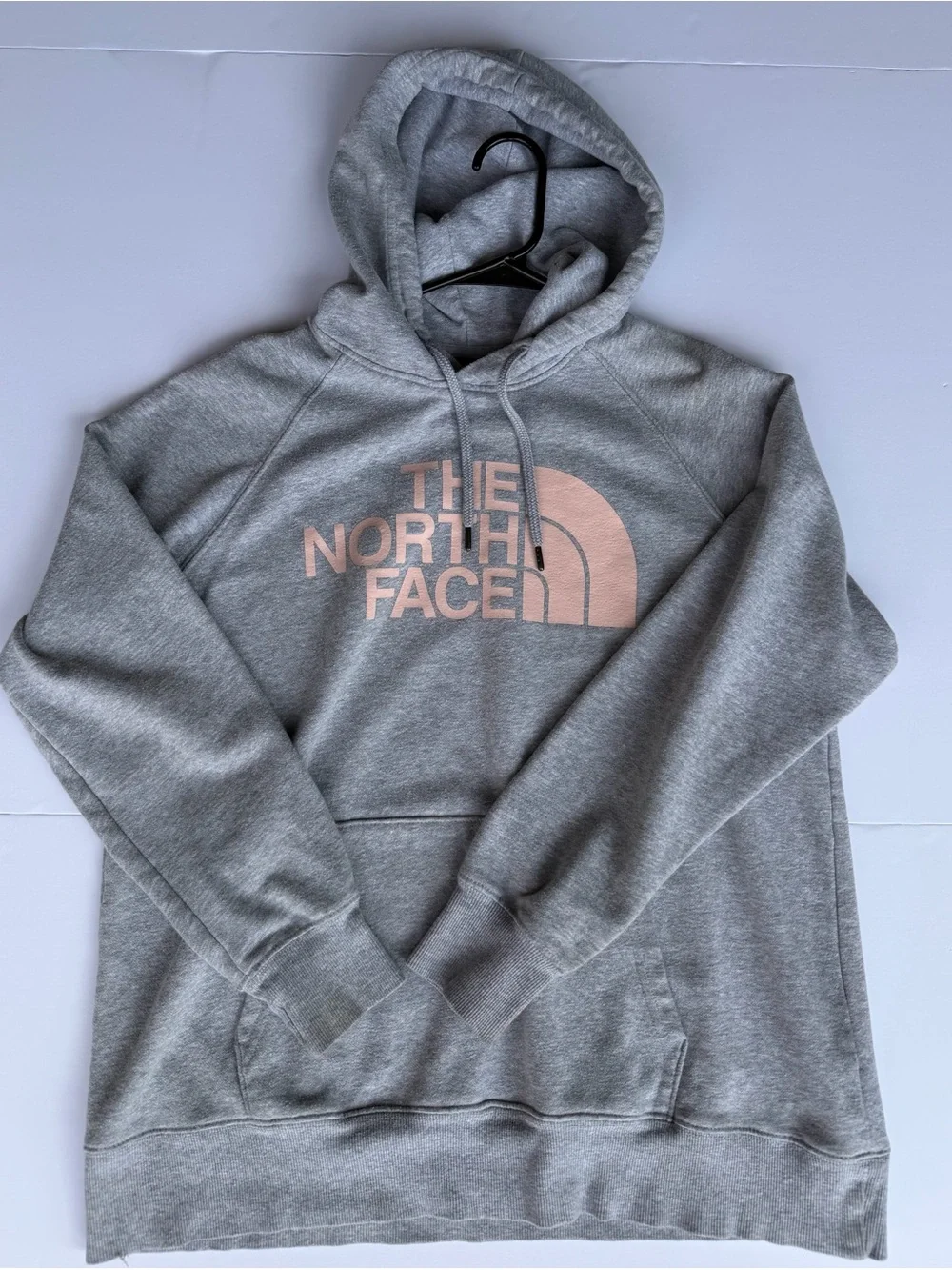 The North Face Women’s Grey Pullover Hoodie with Pink Logo